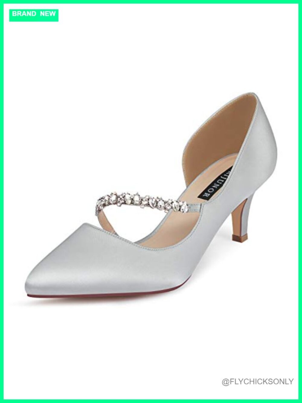 Women Pointed Toe Mid Kitten Heel D'Orsay Rhinestone Ankle Strap Pumps